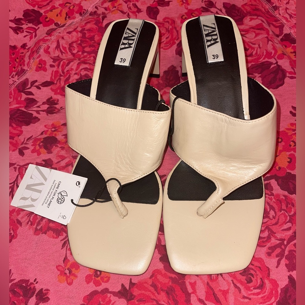 Zara Square Toe Heel - Tan. 2 1/2 inch heel